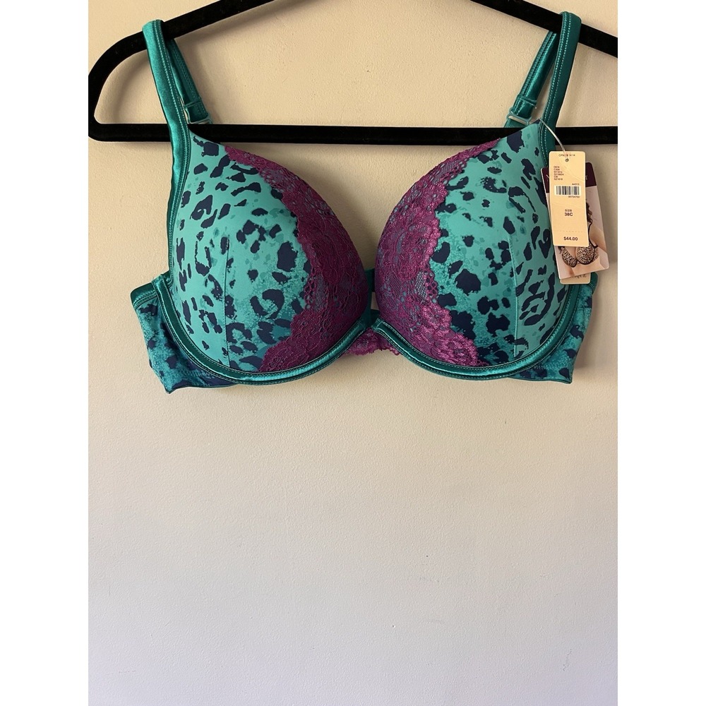 Cacique Smooth Boost Plunge Bra Lace Leopard Print Size 38C Bright NEW